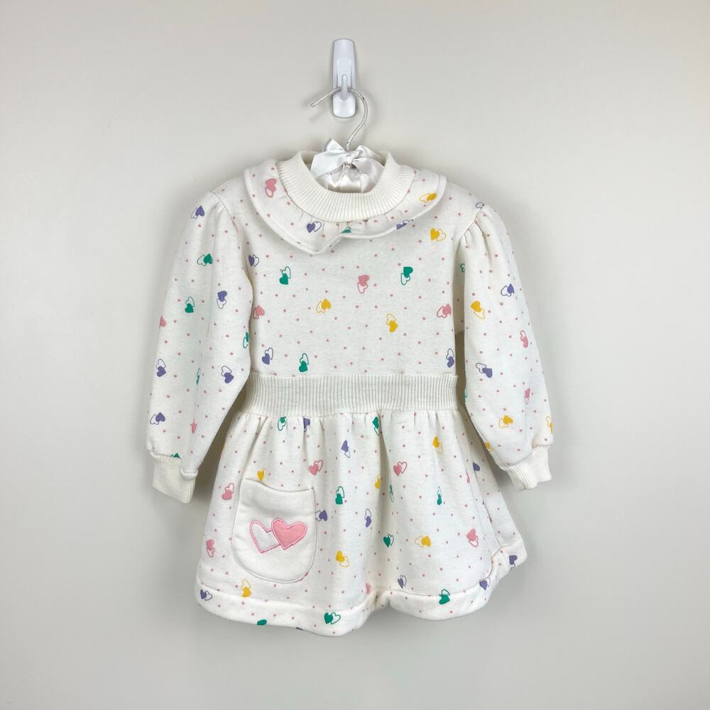 Vintage Tots Town Polka Dot Heart Ruffle Sweatshirt Dress 2T